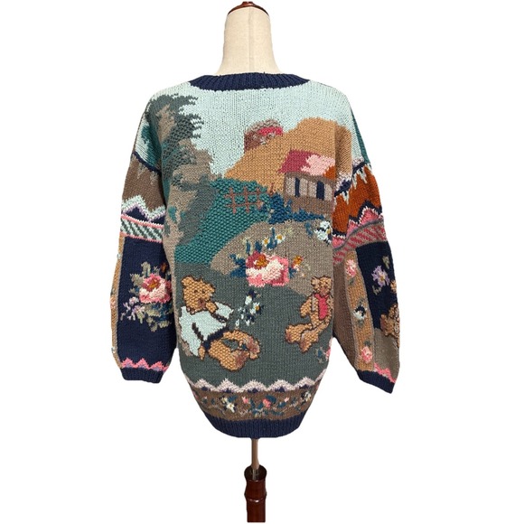 Vintage 90s Together! Knit Cardigan Sweater Teddy Bears Floral Women's S Grandma - Picture 9 of 10